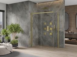 Mexen Omega 140 x 80 cm stumdomoji dušo kabina, permatoma, auksinė - 825-140-080-50-00