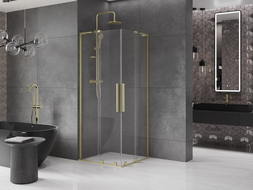 Mexen Velar L Duo stumdomoji dušo kabina 90 x 90 cm, permatomas, auksinis šlifuotas - 871-090-090-02-03-55