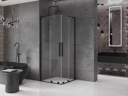 Mexen Velar L Duo stumdomoji dušo kabina 80 x 80 cm, skaidri, juoda - 871-080-080-02-03-70