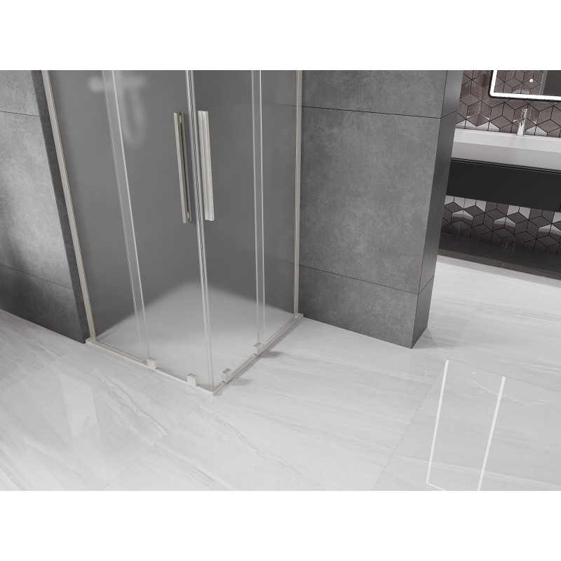Mexen Velar L Duo stumdomas dušo kabinas 80 x 80 cm, matinės spalvos, šlifuotas nikelis - 871-080-080-02-33-97