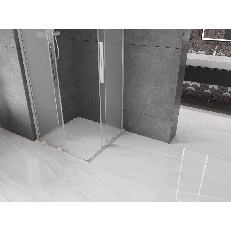 Mexen Velar L Duo stumdomoji dušo kabina 100 x 100 cm, šerkšnas, šlifuotas nikelis - 871-100-100-02-33-97