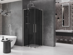 Mexen Velar L Duo stumdomas dušo kabina 80 x 80 cm, grafitas, šlifuotas nikelis - 871-080-080-02-43-97