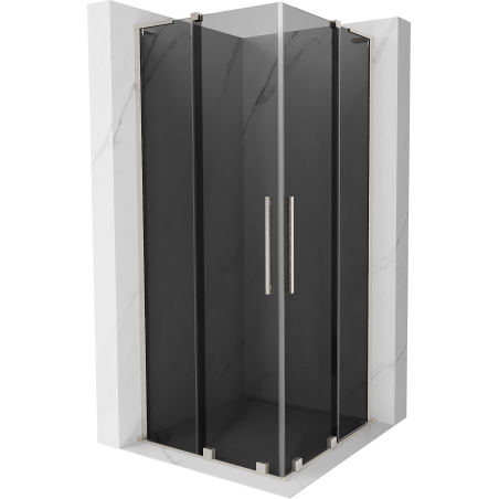 Mexen Velar L Duo stumdomas dušo kabina 100 x 100 cm, grafitas, šlifuotas nikelis - 871-100-100-02-43-97