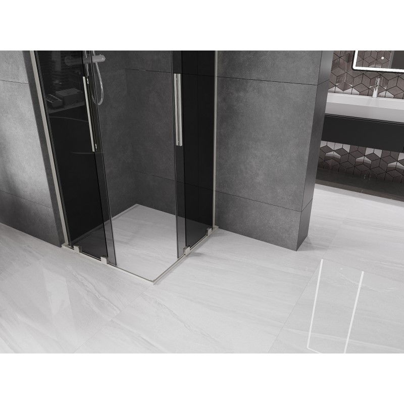 Mexen Velar L Duo stumdomos dušo kabina 90 x 90 cm, grafitas, šlifuotas nikelis - 871-090-090-02-43-97