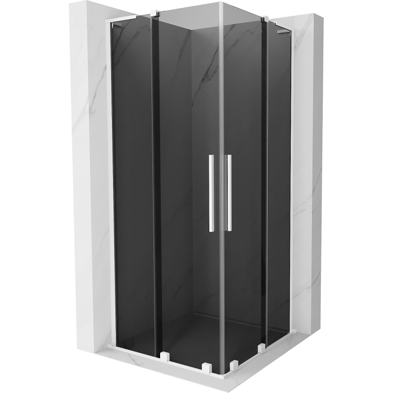 Mexen Velar L Dviguba stumdomų durų dušo kabina 90 x 90 cm, grafitas, balta - 871-090-090-02-43-20