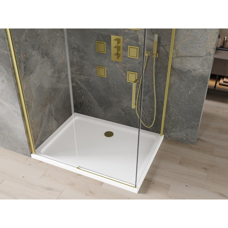 Mexen Omega stiklinė dušo kabina 110 x 80 cm, skaidri, auksinė + Flat padėklas - 825-110-080-50-00-4010