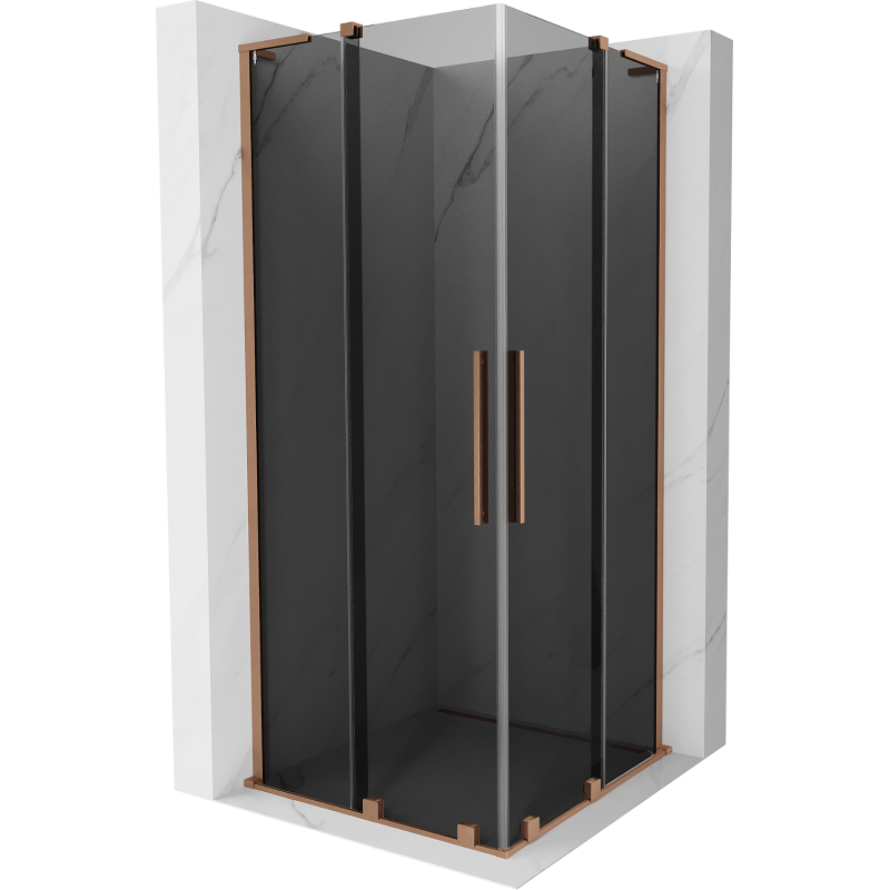 Mexen Velar L Duo stumdomas dušo kabinas 90 x 90 cm, grafitas, šlifuotas varis - 871-090-090-02-43-65