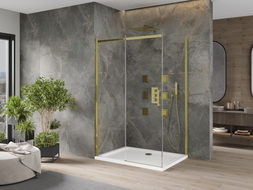 Mexen Omega stiklinė dušo kabina 110 x 80 cm, skaidri, auksinė + Flat padėklas - 825-110-080-50-00-4010