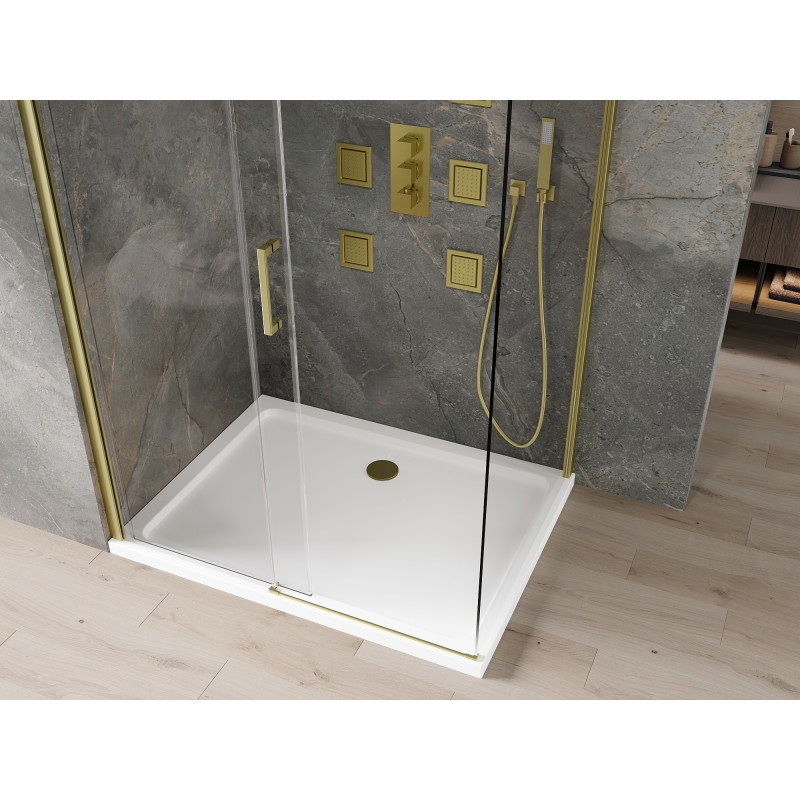 Mexen Omega 120 x 100 cm stumdomas dušo kabinas, skaidrus, auksinis + lėkštės plokščiasis - 825-120-100-50-00-4010