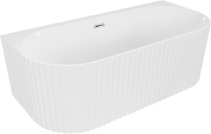 Mexen Sella laisvai stovinti vonia prie sienos su reljefu 150 x 75 cm, blizgi balta, chromuota perpildymo anga - 52711507500-01