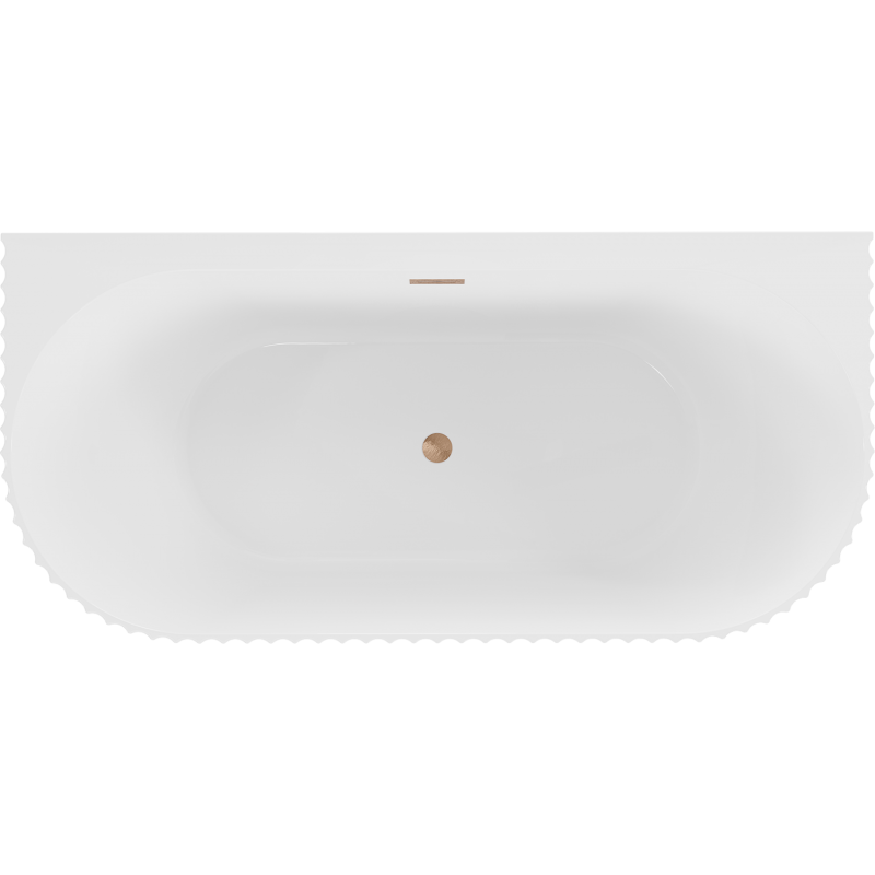 Mexen Sella laisvai stovinti sieninė rifliuota vonia 150 x 75 cm, blizgi balta, šlifuoto vario perpylimas - 52711507500-65
