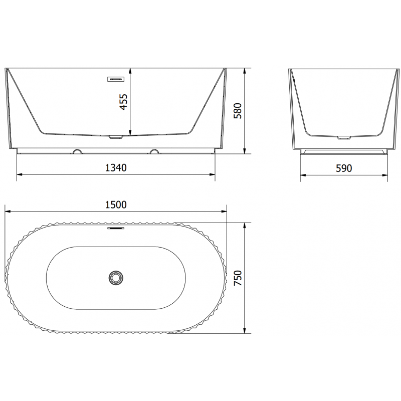 Mexen Paola laisvai pastatoma vonia, rifliuota 150 x 75 cm, blizgi balta, šlifuotas varinis perpylimas - 52721507500-65