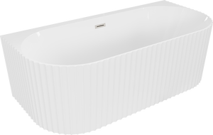 Mexen Sella laisvai stovinti vonia su grioveliais prie sienos 150 x 75 cm, blizgi balta, šepečiu nikeliu perpylimas