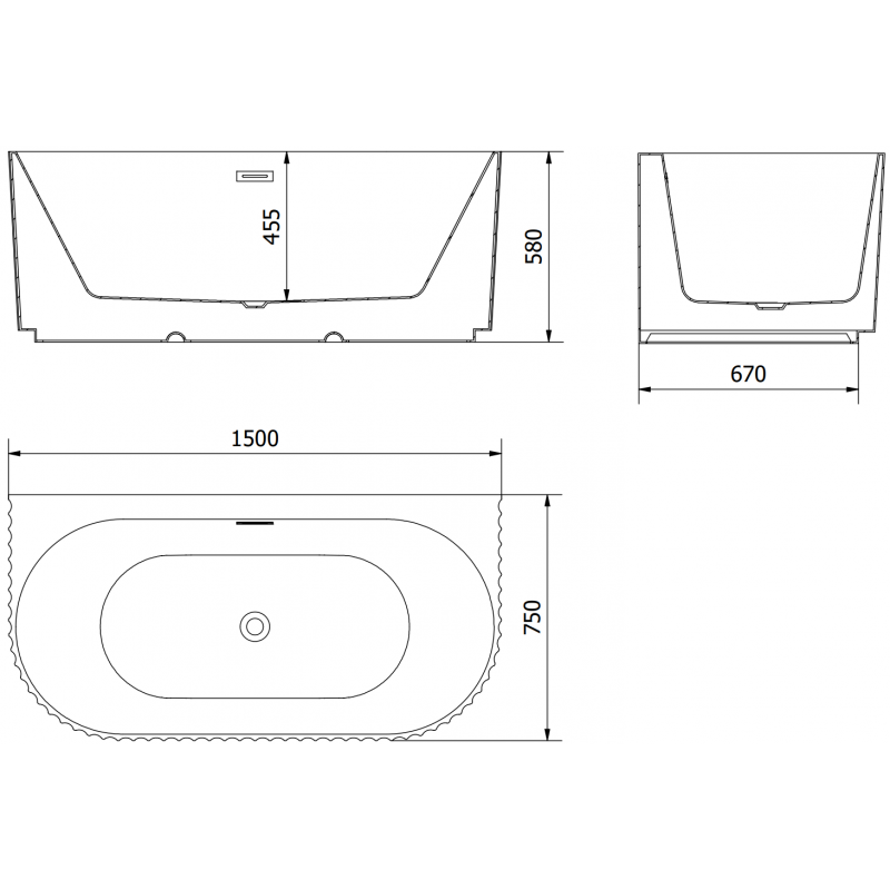 Mexen Sella laisvai stovinti prie sienos rifliuota vonia 150 x 75 cm, balta matinė, šepečiuota vario perpylimo anga