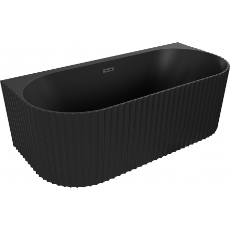 Mexen Sella laisvai pastatoma prie sienos rievuota vonia 150 x 75 cm, juoda matinė, juodas persipylimas - 52711507571-70