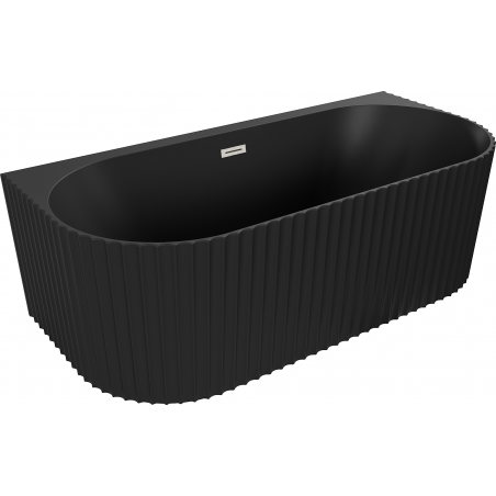 Mexen Sella laisvai stovinti prie sienos rifliuota vonia 150 x 75 cm, juoda matinė, perpylimo angos šepetys - 52711507571-97