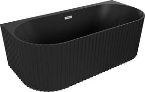 Mexen Sella laisvai stovinti prie sienos rifliuota vonia 150 x 75 cm, juoda matinė, perpylimo angos šepetys - 52711507571-97