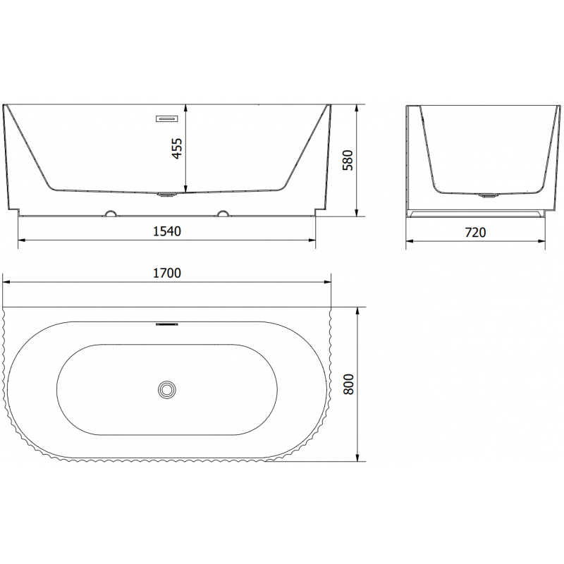Mexen Sella laisvai pastatoma prie sienos rifliuota vonia 170 x 80 cm, balta blizgi, perteklius šlifuotas varis - 52711708000-65
