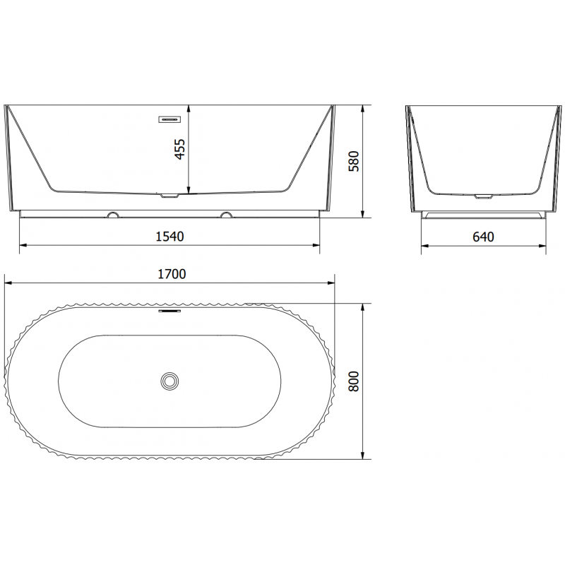 Mexen Paola laisvai stovinti vonia su grioveliais 170 x 80 cm, juoda matinė, perpylimas iš šlifuoto nikelio - 52721708071-97