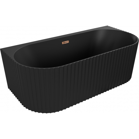 Mexen Sella laisvai pastatoma prie sienos briaunuota vonia 170 x 80 cm, juoda matinė, perlieti rožiniu auksu - 52711708071-60
