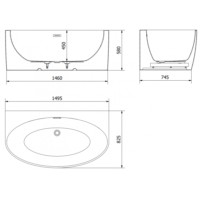 Mexen Bruna laisvai pastatoma prie sienos vonia 150 x 82 cm, balta blizgi, chromuota persipylimas - 52731508200-01