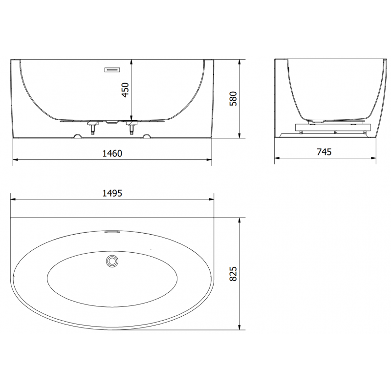 Mexen Bruna laisvai pastatoma vonia prie sienos 150 x 82 cm, balta blizgi, auksinis perteklius - 52731508200-50