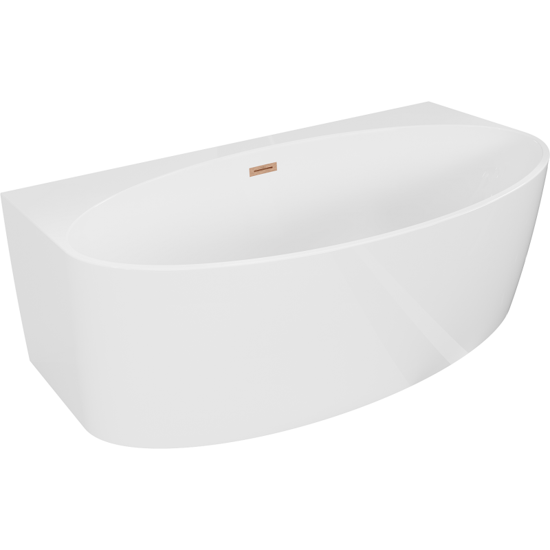 Mexen Bruna pastatoma vonia prie sienos 150 x 82 cm, blizgi balta, šlifuota vario perpildymo anga - 52731508200-65