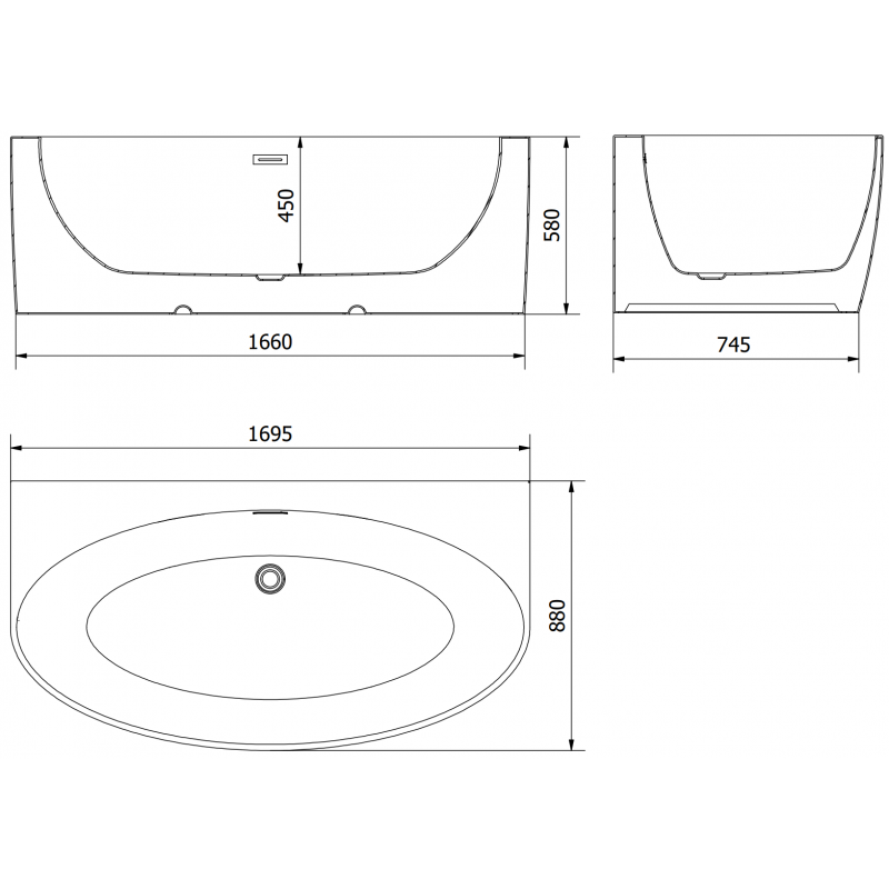 Mexen Bruna laisvai stovinti sieninė vonia 170 x 88 cm, blizgi balta, auksinė persipylimo anga - 52731708800-50