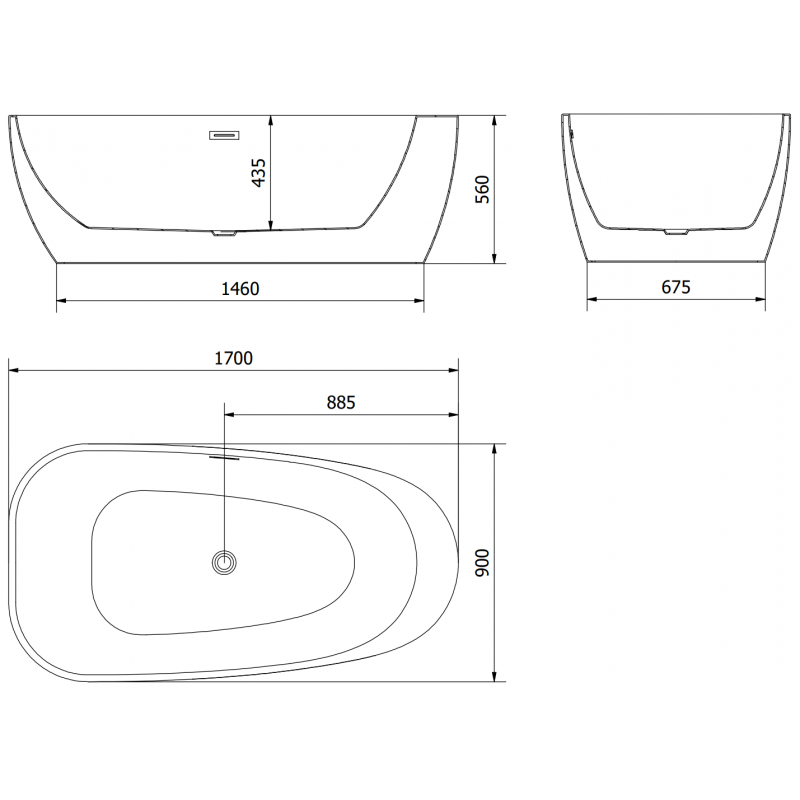 Mexen Giada laisvai pastatoma vonia 170 x 90 cm, balta blizgi, chromuotas perpylimas - 52741709000-01