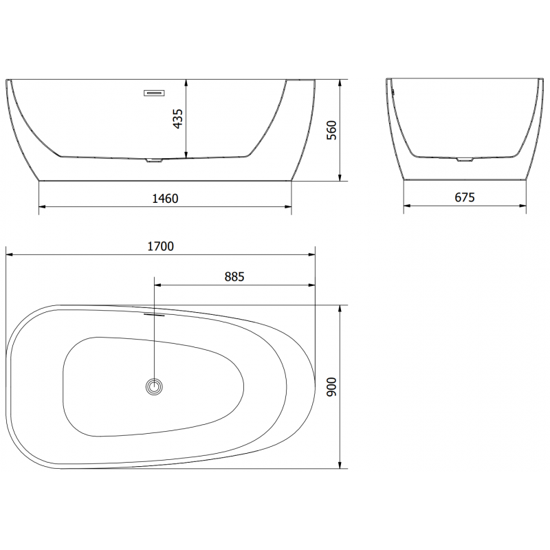 Mexen Giada laisvai pastatoma vonia 170 x 90 cm, balta blizgi, perpildymas šlifuotas varis - 52741709000-65