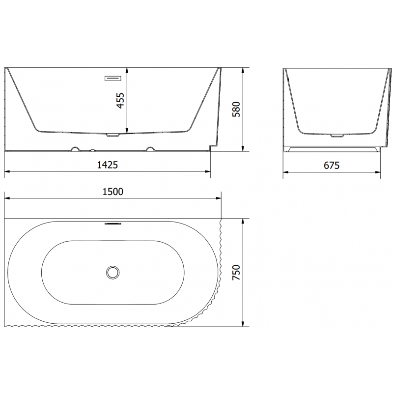 Mexen Gia laisvai stovinti kampinė su grioveliais kairė vonia, 150 x 75 cm, balta blizgi, ištekėjimas šukuotas varis