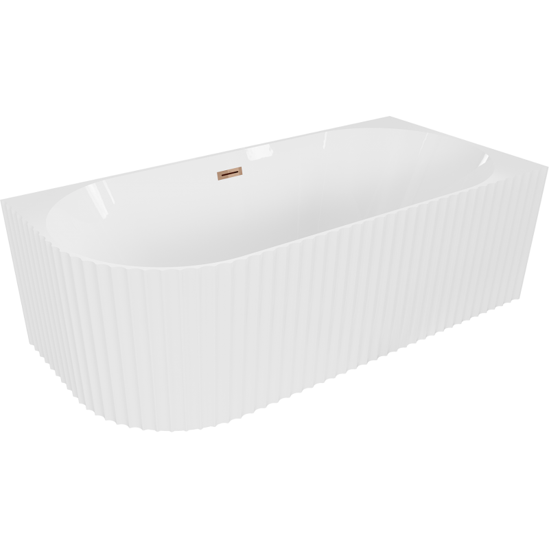 Mexen Gia laisvai stovinti vonia su grioveliais, kampinė dešinė 150 x 75 cm, balta blizgi, persipylimo rožinis auksas
