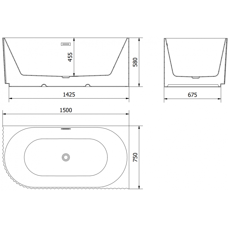 Mexen Gia laisvai stovinti vonia su grioveliais, kampinė dešinė 150 x 75 cm, balta blizgi, persipylimo rožinis auksas