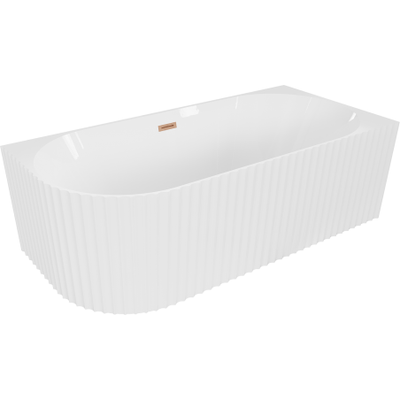 Mexen Gia laisvai pastatoma kampinė vonia su grioveliais, dešinė, 150 x 75 cm, balta blizgi, šlifuoto vario perpildymas