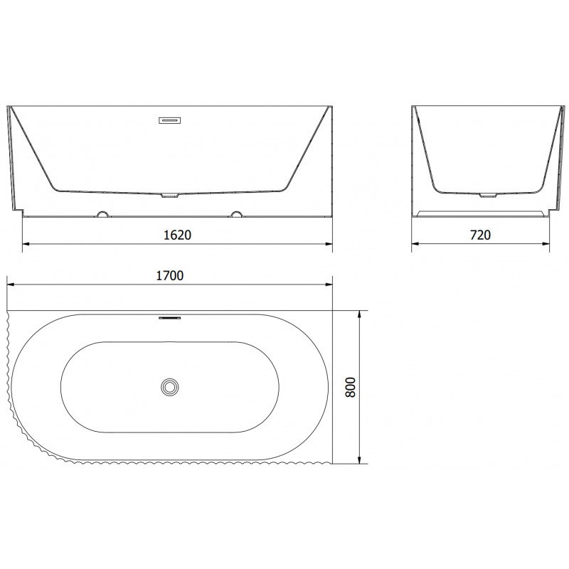 Mexen Gia laisvai stovinti kampinė rifliuota vonia, dešinė 170 x 80 cm, balta matinė, perpildymas auksinis - 52701708001P-50