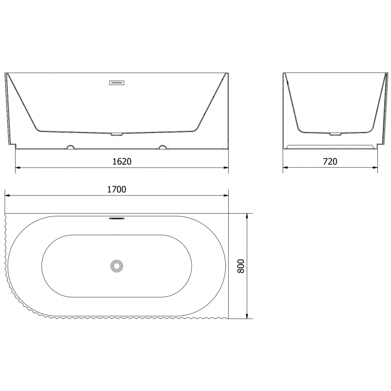 Mexen Gia laisvai pastatoma kampinė vonia dešinioji rifliuota 170 x 80 cm, juoda matinė, perpildymo chromas - 52701708071P-01