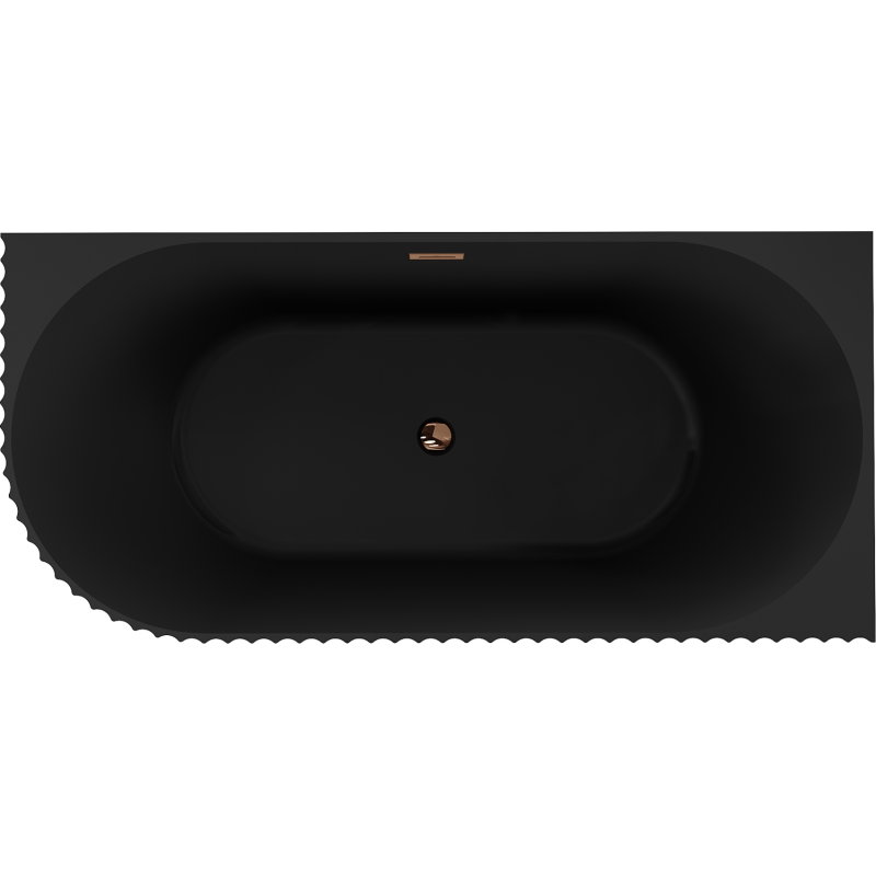 Mexen Gia laisvai stovinti rifliuota kampinė vonia dešinė 170 x 80 cm, matinė juoda, perpylimas rožinis auksas