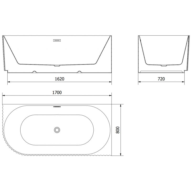 Mexen Gia laisvai pastatoma kampinė rifliuota dešininė vonia 170 x 80 cm, balta blizgi, baltas perpylimas - 52701708000P-20