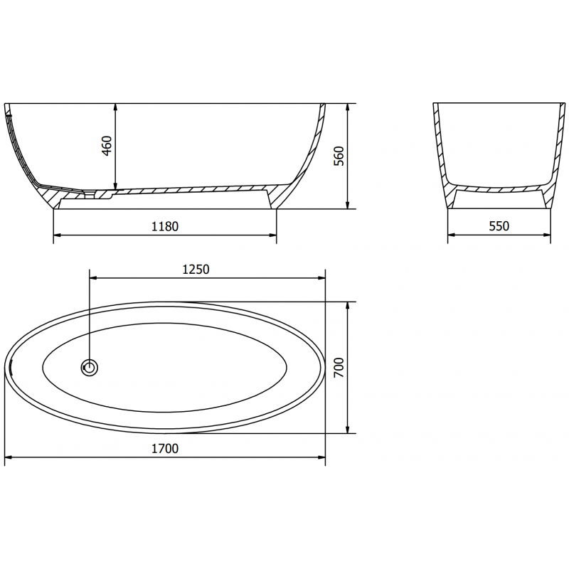 Mexen Prato laisvai stovinti vonia iš konglomerato 170 x 70 cm, balta matinė - 57251707000
