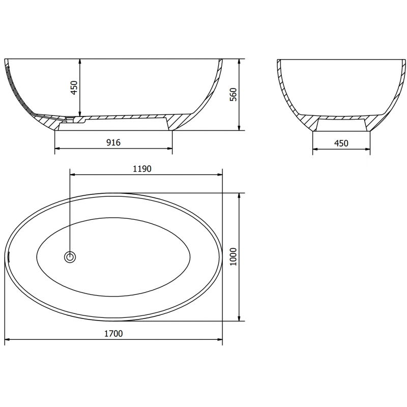 Mexen Prato laisvai pastatoma vonia iš konglomerato 170 x 100 cm, balta matinė - 57251701000