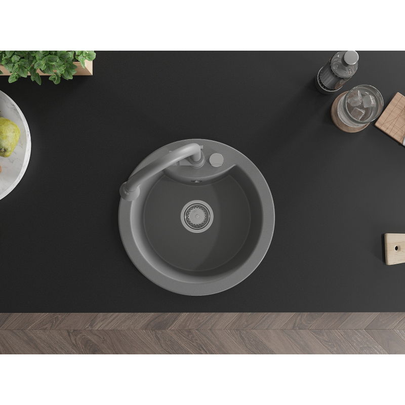 Mexen Diego vienos kameros granitinė virtuvės kriauklė su Elia maišytuvu, pilka - 6512-71-670101-71