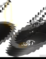 Mexen Diego vienos kameros granitinis kriauklė su virtuviniu maišytuvu Elia, juodas dėmėtas - 6512-76-670101-50