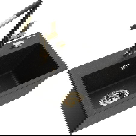 Mexen Milo granito plautuvė vienos kameros su virtuviniu maišytuvu Flora, juoda/sidabrinis metalikas - 6505-73-670401-57-G