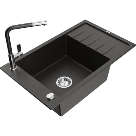 Mexen Elias vienos plautuvės granito kriauklė su lašintuvu ir Flora virtuviniu maišytuvu, juoda/auksinė metalo spalva