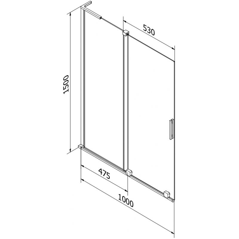 Mexen Velar L vonios kambario ekranas, 2 dalių, stumdomas, 100 x 150 cm, permatomas, juodas - 896-100-003-01-70