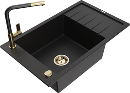 Mexen Elias vienos kameros granitinė plautuvė su nutekamu ir Flora virtuvine maišytuvu, juoda - 6511-77-670401-57-G