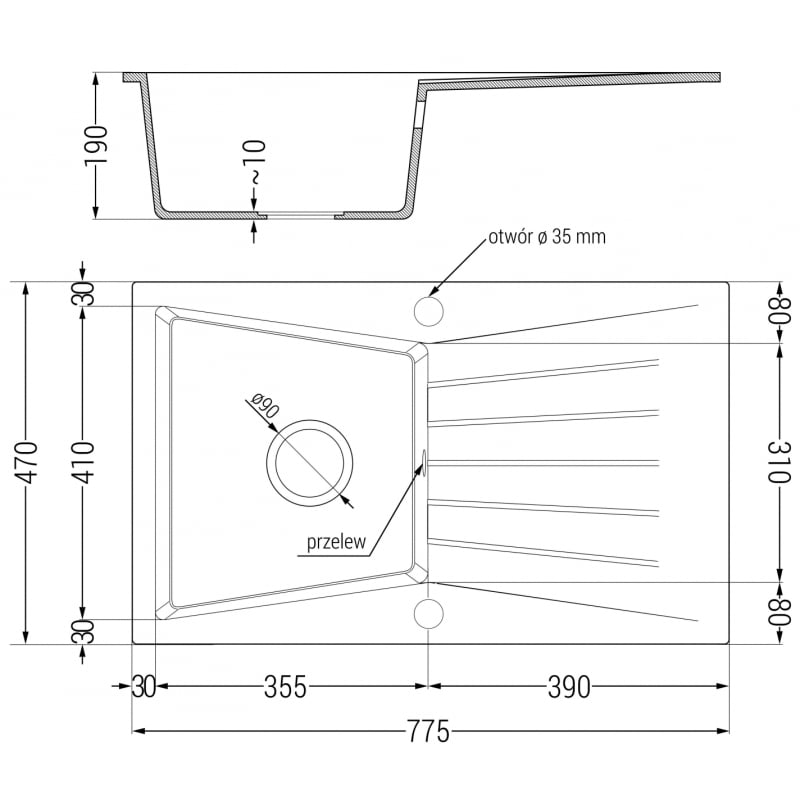Mexen Cesar vienos kamerų granitinė kriauklė su nutekamuoju ir Duo virtuviniu maišytuvu, juoda/auksinė metalinė