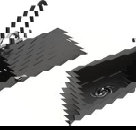 Mexen Cesar vienos kamerų granitinė kriauklė su nutekamuoju ir Duo virtuviniu maišytuvu, juoda/auksinė metalinė