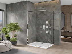 Mexen Omega slanki dušo kabina 130 x 100 cm, permatoma, chromuota + dušo padėklas Flat - 825-130-100-01-00-4010
