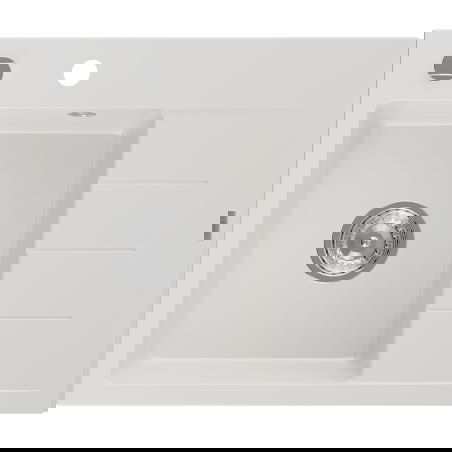 Mexen Ben granitinė vienos kriauklės plautuvė su nusausinimo zona, kairės pusės, 600 x 500 mm, baltas, chromuotas sifonas